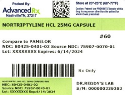 Nortriptyline HCl 25mg #60 - Nortriptyline HCL 25mg 80425 0401 02